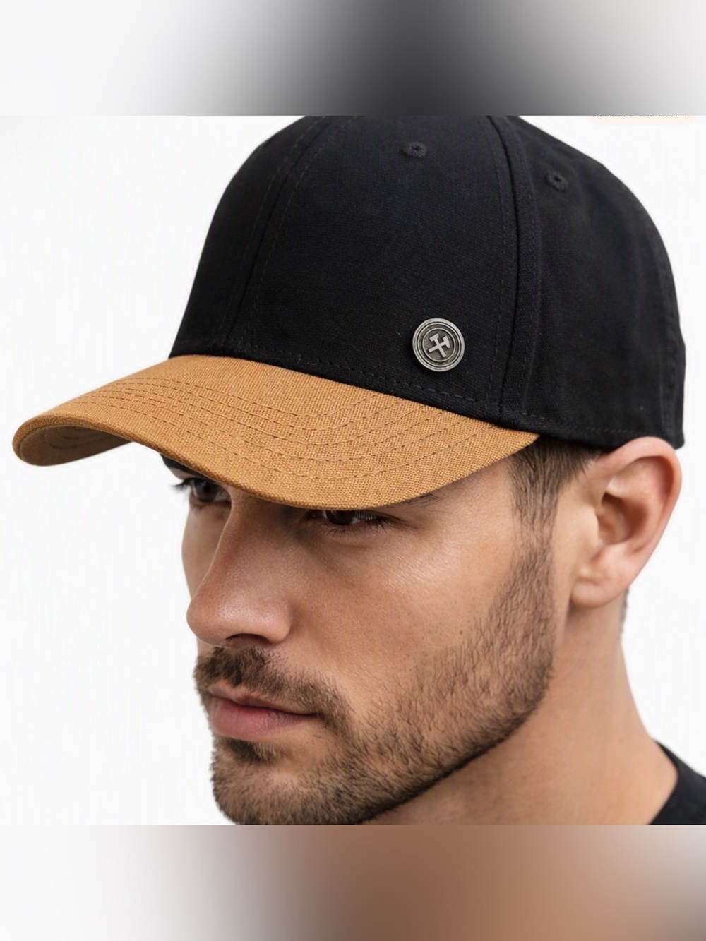 George Mens Two Toned Baseball Cap in Black and Camel Sz OS
